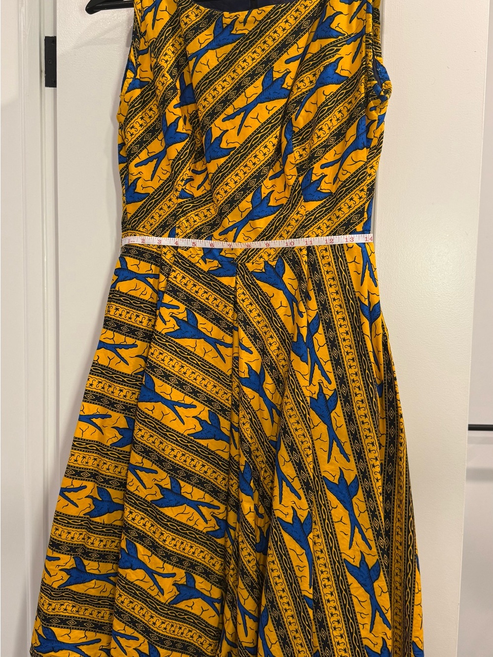 Bird Motif, Yellow & Blue Dress with pockets